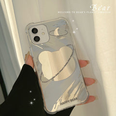 Bear mirror shockproof silicone phone case for iphone 13 mini 12 pro max 11 xsmax xr x 7 8 plus cute cartoon protective cover