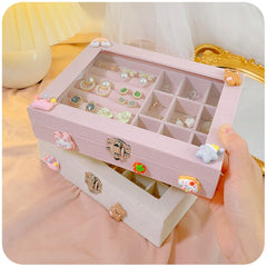 Korean Jewelry Box Clear Cover Storage Organizer Box Earrings Jewelry Bracelet Rings Box for Gift Cute Insert Foam Jewelry Box