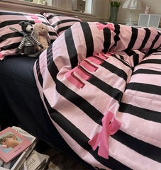 YICKYUE  Modern sweet cool stripes letter bedding set,twin full queen black pink cotton home textile bed sheet pillow case quilt cover
