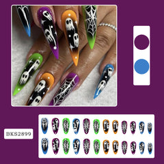 YICKYUE  -  24pcs Halloween False Nails Multicolor Ghost Cobweb Design Almond Nail Tips Full Cover Black Gradient Fake Nails Press On Nails
