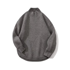 Hearujoy Split Fork Solid Color Sweater For Men Half High Neck Long Sleeved Knitted Tops Autumn Winter Fashion Versatile Loose Knitwear