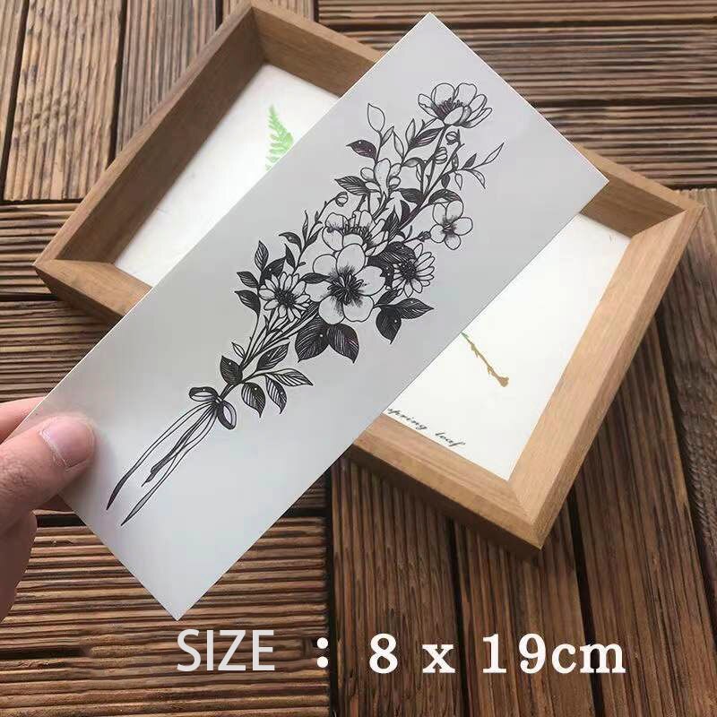Waterproof Temporary Tattoo Sticker Black Sketch Flower Design Body Art Fake Tattoo Flash Tattoo Arm Leg Male Female