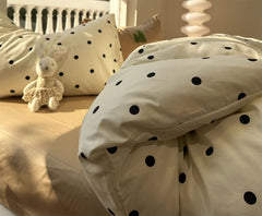 YICKYUE  -  Fashion cute embroidery bear polka dot bedding set,twin full queen lovely cotton home textile bed sheet pillow case quilt cover