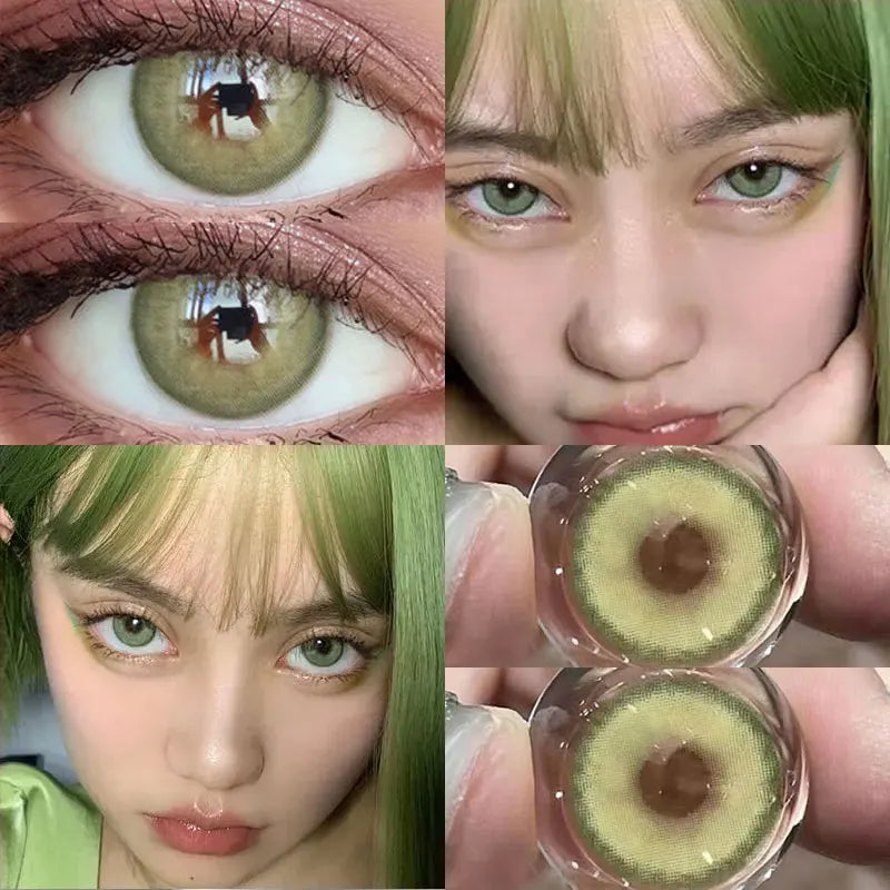 YICKYUE   -  2Pcs Colored Contact Lenses Myopia Degree -0.00 to -8.00 Nature Blue Eyes Gray Makeup Soft Lens Green Eye Beauty Pupil