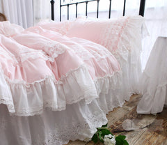 New romantic bedding set queen Franch style duvet cover set pink elegant lace ruffle cotton home bedding set designer bedding