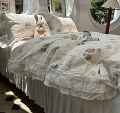 YICKYUE  -  Cute floral baer bedding set kid teen,twin full queen lovely fairyfair lace cotton home textile bed sheet pillowcase quilt cover