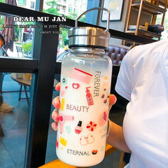 Yickyue 1000ml Fashion Graffiti Glass Water Bottle Adult Sport Large Capacity Transparent Space Cup Portable Tea Strainer Filter Bottles