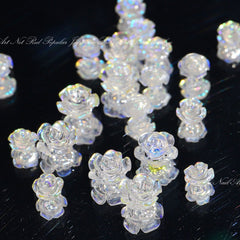3D White Aurora Camellia Nail Art Jewelry Acrylic Resin Flowers Design Elegant Wedding Charms Accessories Rhinestone Decorations