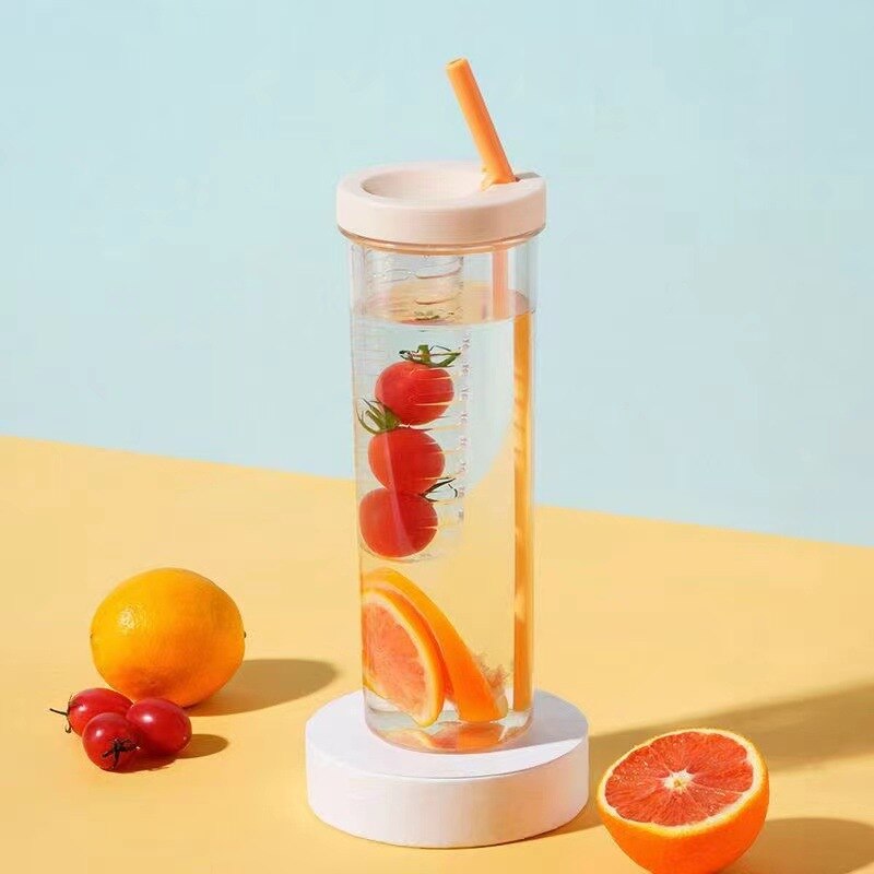 Yickyue New 700ML Water Bottle with Foldable Straw Creative Fruit Tea Built-in Filter Cup Large capacity Portable Home Office Drinkware