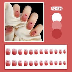 24Pcs Short False Nails Coffin Nude Pink Design Artificial Ballerina Fake Nails With Glue Full Cover Nail Tips Press On Nails