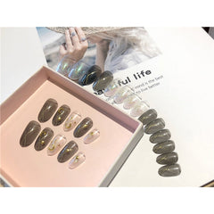 ENDRRFLLA 24pcs Bronzing Moon Star Oily False Nail Brown Removable Manicure Full Cover Long Nail Decoration 2022 Design Beauty