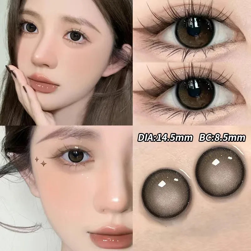 YICKYUE  -  1Pair New Color Contact Lens Korea Pupils Nature High Quality Myopic Gray Lens Blue  Eyes - 0.00 to- 8.00 Diopter Lenses