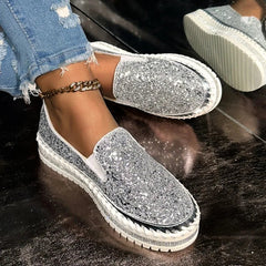 YICKYUE  -  Women's Bling Rhinestone Decor Flats Comfort Thick Sole Slip on Casual Shoes Woman Fashion Glitter Platform Loafers Shoes