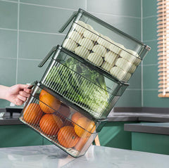 Yickyue Fridge Storage Organizer Plastic Storage Container Storage Box Kitchen Organizer Plastic Baskets Food Container with Drain Board
