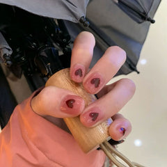 Aurora Powder Long Ballet Fake Nail Art With Glue Love Pink Detachable Girl Acrylic Full Cover Press On False Nail Tips