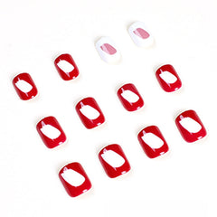 24P Full Coverage Coffin Fake Nails Simple Graffiti Rose Red Wearing Reusable False Nails Cute Kawaii Ballerina Press on Nail