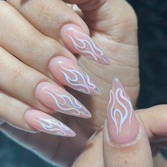 YICKYUE  -  24pcs Baroque Blue Fake Nails Long Coffin Ballet False Nails for Women Lady Wearable Manicure Set European Press on Nails