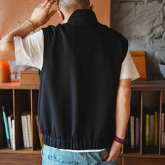 Hearujoy Oversized Men's Vest Double zipper Stand Collar Sleeveless Tank Tops Coat American INS Trendy High Street Loose Casual Waistcoat