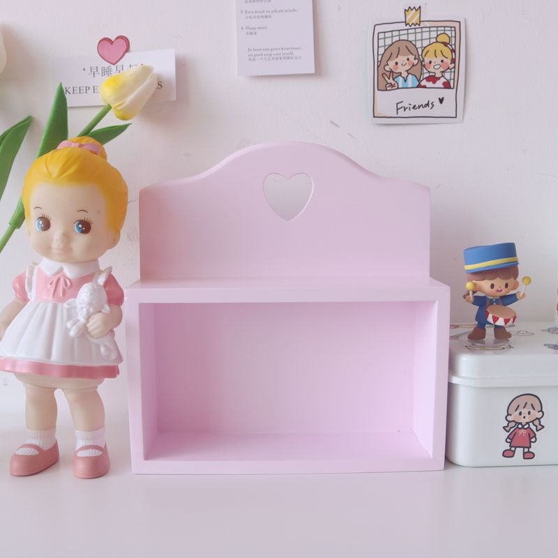 Yickyue Pink girl heart desktop storage box doll finishing rack wooden love cute rack beauty shot background decoration storage shelf
