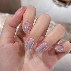 YICKYUE  -  Short French Fake Nails Waterproof Full Cover Square Head Press on Nails Wearable Manicure Detachable False Nail Women