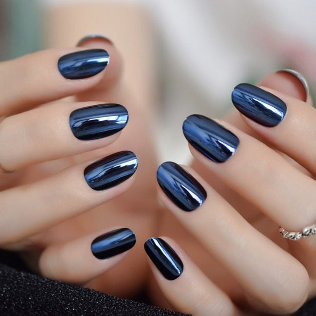 Matt Black Fake Nails Visible Trails of Planets Faux Ongle Square Press On Finger Manicure with Adhesive Tabs 24