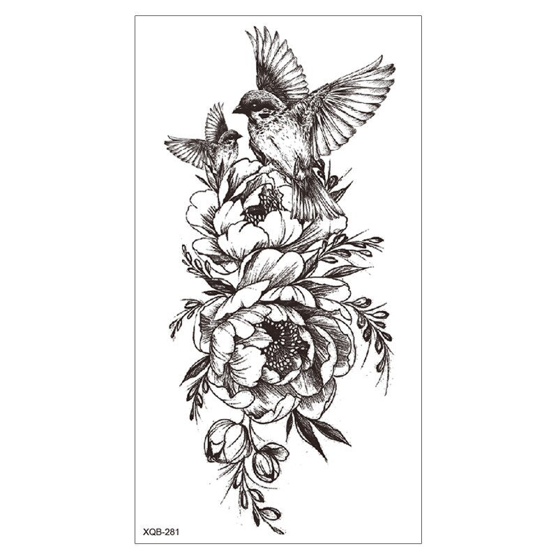 Small Full Arm Half Arm Tattoo Stickers Black And White Flower Painted Skull Flower Waterproof Temporary Tattoo Stickers