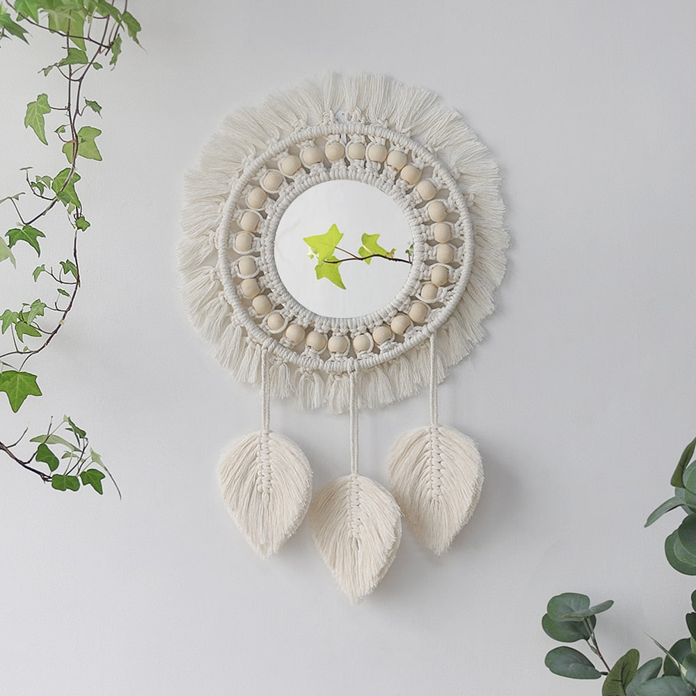 Round Macrame Mirror Decorative Wall Mirrors Boho Home Decor  Wall Hanging  For Living Room Decoration Bedroom Baby Nursery Gift