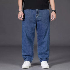 Hearujoy Oversize Jeans Men Spring Autumn Casual Loose Straight Denim Pants Plus Size Wide Leg Elastic Waist Trouser Clothing For Fat Man