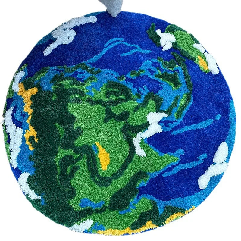 YICKYUE  -  Cartoon Earth Round Rug For Bedroom Home Decor Soft Kids Play Floor Mat Thick Tufted Children Crawling Tatami Carpet