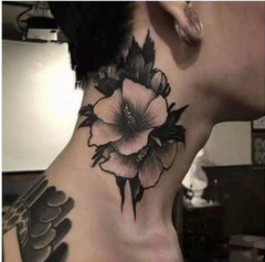 4PCS Black Flower Fake Tattoo Stickers For Men Neck  Body Arm Art Water Transfer Temporary Tattos Waterproof Tatoo