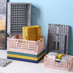 Collapsible Crate Plastic Folding Storage Box Basket Desktop Cosmetic Sundries Organizer Stackable Home Kitchen Storage Box Bin