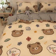 Home Letter Bear Washed Cotton Bedding Four-piece Set, Boy Quilt Cover, Children's Dormitory Three-piece Set