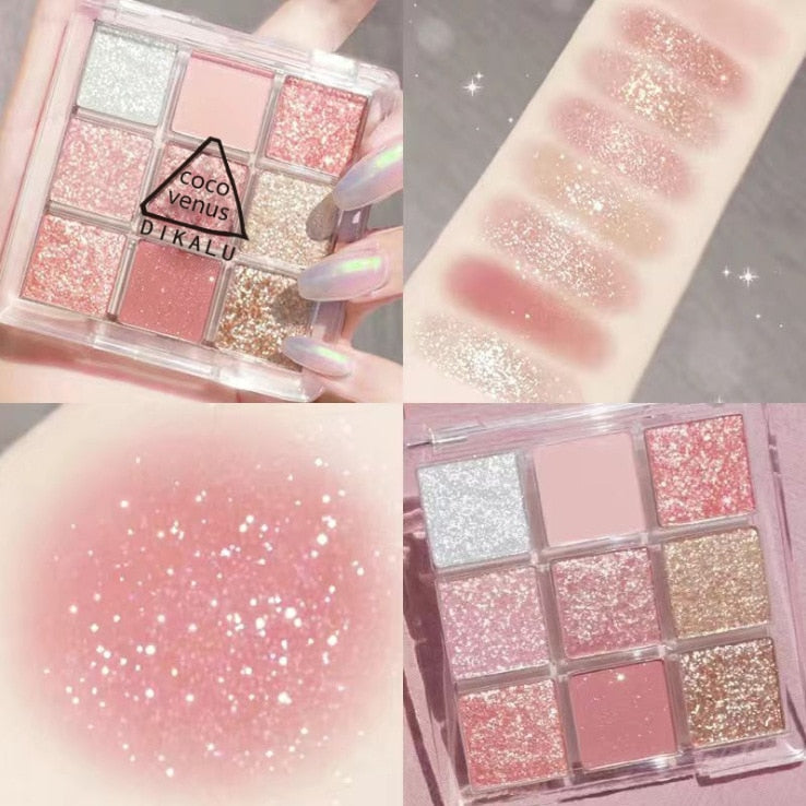 Yickyue 9 Color Eye Shadow Palette Glitter Pearly Acrylic Transparent Eyeshadow Palette Korean Charming Eyes Make Up Palette Maquiagem
