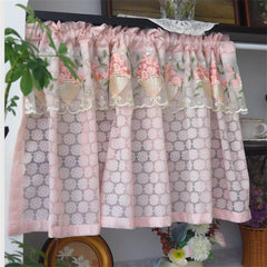 YICKYUE  -  French Countryside Embroidery Lace Short Curtain Without Punching Blackout Curtain Velcro Pink Romantic Home Decoration Curtain