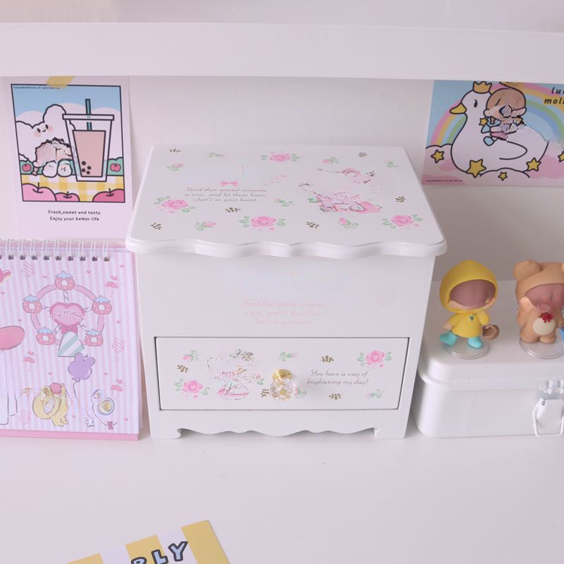YICKYUE  -  Monolayer Wooden Gift Desktop Tidy Up Storage Box Cute Soft Sister Display Stand Multi-functional Hair Clip Jewelry Storage Box
