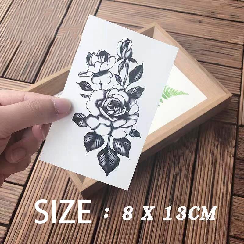 Waterproof Temporary Tattoo Sticker Black Rosette Flower Design Body Art Fake Tattoo Flash Tattoo Arm Female Male