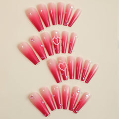 YICKYUE  -  24pcs Gradient Pink False Nails with Pearl Heart Design Fashion Press on Nails Full Cover Wearable Women Lady Acrylic Nails