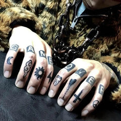 YICKYUE  -  Finger Tattoo Stickers Letter Small Pattern Waterproof Personality Cool Fake Tattoos Men Black Hand Back Temporary Tattoo Women