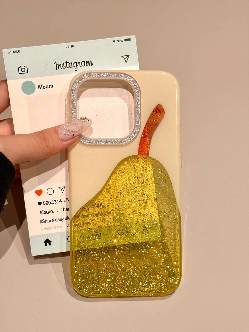Fashion Cute Pear Glitter Bling Phone Case for iPhone 15 16 14 13 17 Pro Max Diamond Clear Luxury Transparent Cover Women Girl