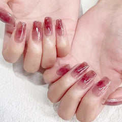 YICKYUE Wine Stain Halo Wear Nail Patch Glitter Nail Piece In Autumn And Winter White Fake Nails Nail Patch Finished Nail