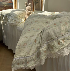 YICKYUE  -  Romantic sweet floral rabbit bedding set,twin full queen fairyfair lace cotton home textile bedspread pillow case duvet cover