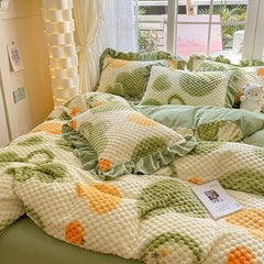 Yickyue Grade A Doudou Velvet Autumn Winter Warm Bedding Set Soft Thickened Milk Fleece Duvet Cover Set with Sheet Quilt Cover 4 Pcs Set