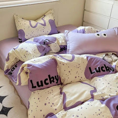 YICKYUE  -  Cute Bedding Set Big Eyes Stars Duvet Cover Bed Sheet Pillowcases No Filler Floral Ins Single Queen Size Bed Linens