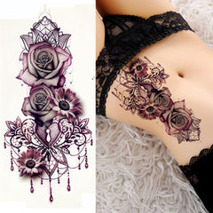 1pcs Purple Rose Tattoo Stickers Water Transfer Women Waist Girl Chest Body Art Temporary Tattoo Waterproof Flower Tatoos