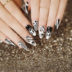 24pcs halloween fake nails with glue Removable Long Paragraph Fashion Manicure press on nails halloween for girls