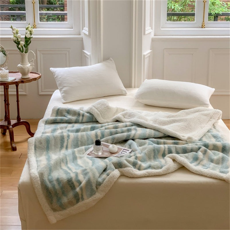 YICKYUE  -  Multicolor Striped Cashmere Blanket, Light Luxury, Simple, Multi-function, Thickened, Home Office, Lunch Break