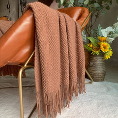 Yickyue Knitted Throw Blanket with Tassels Bubble Textured Lightweight Throws for Couch Cover Home Decor 130x170cm