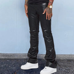 Hearujoy New Fashion Men PU Leather Pants Vintage Slim Fit  Straight Trousers Spring Autumn Casual Streetwear Skinny Long Pant Male