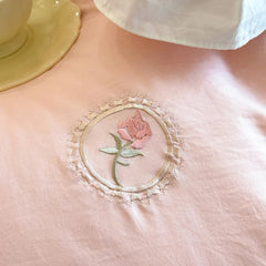 YICKYUE  -  4PCS Elegant Rose Embroidery Girl Bedding Set Lace Duvet Cover Set(1*Duvet Cover + 1*Bed Sheet Or Fitted Sheet + 2*Pillowcase)