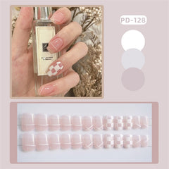 24Pcs Short False Nails Coffin Nude Pink Design Artificial Ballerina Fake Nails With Glue Full Cover Nail Tips Press On Nails